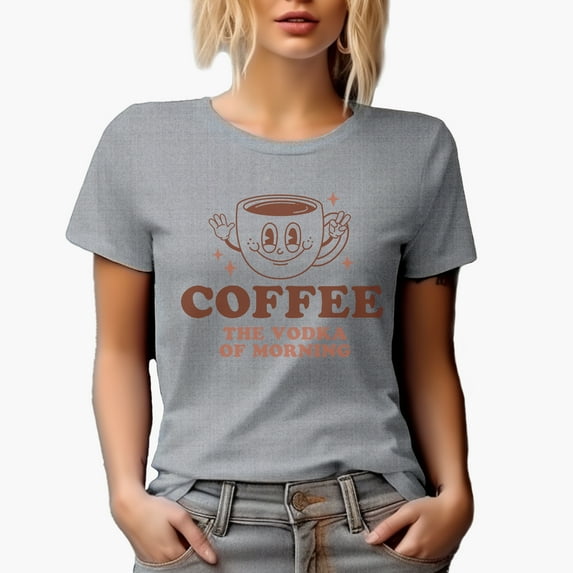 Coffee, The Vodka of Morning Quote with a Cup, Retro Art Merch Gift, Heather Grey T-Shirt, 2XL