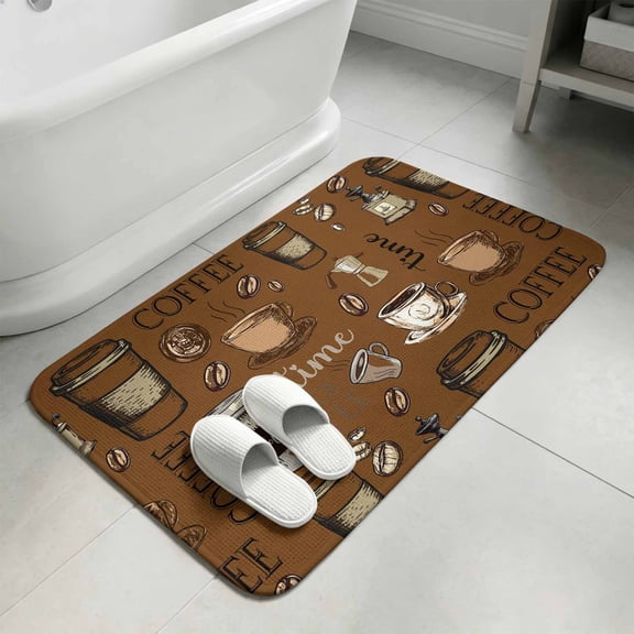 Coffee Theme Bathroom Rugs Non Slip Washable Bath Mat Absorbent Front Door Mat Funny Brown Vintage Beans Latte Tea Cup Indoor Doormat for Kitchen Entryway Shower Decor Accessories 15.7"x23.6"
