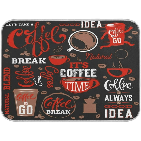 Coffee Theme Beans Dish Drying Mat for Kitchen Counter 18 x 24 Inch Absorbent Microfiber Dry Dishes Mats Drainer Mat Dish Drying Pad for Countertops