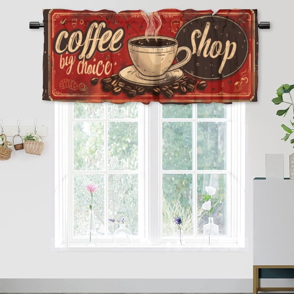 Coffee Theme Curtains Valances for Home Decor Vintage Coffee Shop Window Treatment for Living Room Bedroom Bathroom 54 by 18 in, 1 Panel