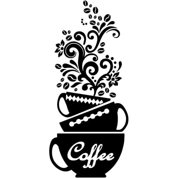 Coffee Theme Decals Wall Stickers Decor Coffee Cup Coffee Beans Coffee Vine Wall Decor Stickers DIY SWall Art Cafe Wall Decals Sticker Decor for Coffee Bar Decor Wall Sticker Vinyl Transfer colorful
