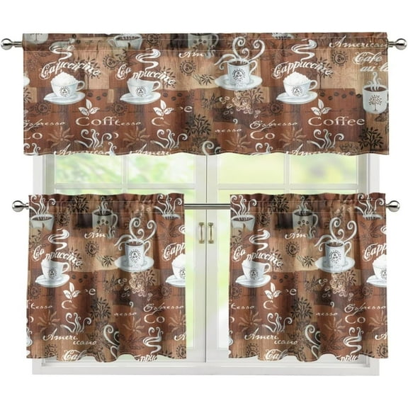Coffee Theme Kitchen Curtains Window Curtains and Valances Set Farmhouse Short Tier Curtain for Kitchen Small Kitchen Decor