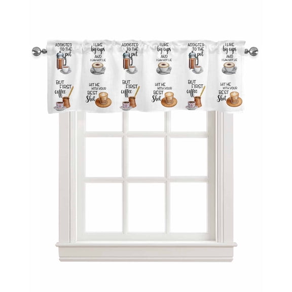 Coffee Theme Linen Curtain Valance for Bedroom/Bathroom/Kitchen/Office/Living/Dining Room Window,Vintage Brown Coffee Cake Dessert Rod Pocket Topper Decorative Cafe Drapes Panel 42"x18"