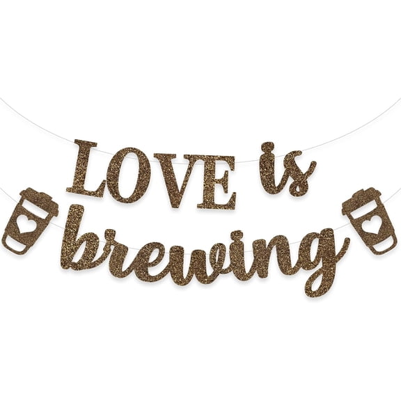 Coffee Theme Love Is Brewing Banner Bridal Shower Party Decoration Glitter Coffee Cup Garland