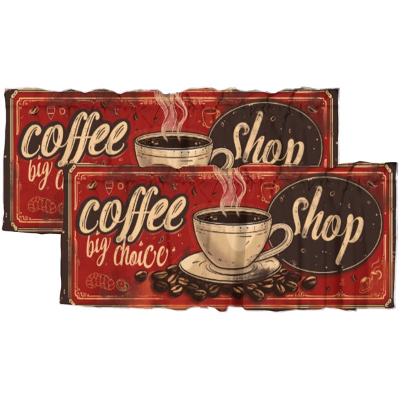 Coffee Theme Printed Window Curtains Valances Vintage Coffee Shop Window Valance for Living Room Bedroom, Kitchen Valance Rod Pocket Window Curtain 54 by 18 in, 2 Panel