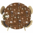 thumbnail image 1 of Coffee Theme Round Tablecloth, Fitted Table Cover with Elastic for 55"-60" Round Tables, Funny Brown Vintage Beans Latte Tea Cup Table Cloth Outdoor Indoor Dinning Party Waterproof Tablecloths, 1 of 7