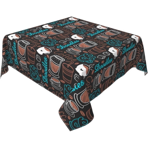 Coffee Theme Tablecloth 54"x54" Inch Square, Durable Table Cover for Kitchen Dining Room, Holiday Tablecloth for Party Dinner