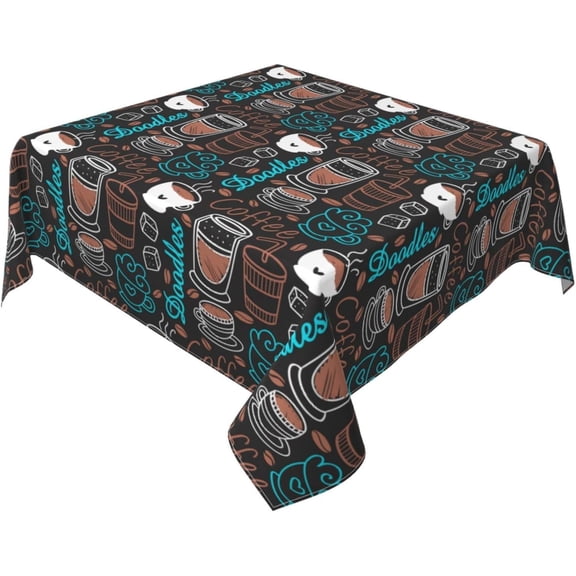 Coffee Theme Tablecloth 54"x54" Inch Square, Durable Table Cover for Kitchen Dining Room, Holiday Tablecloth for Party Dinner
