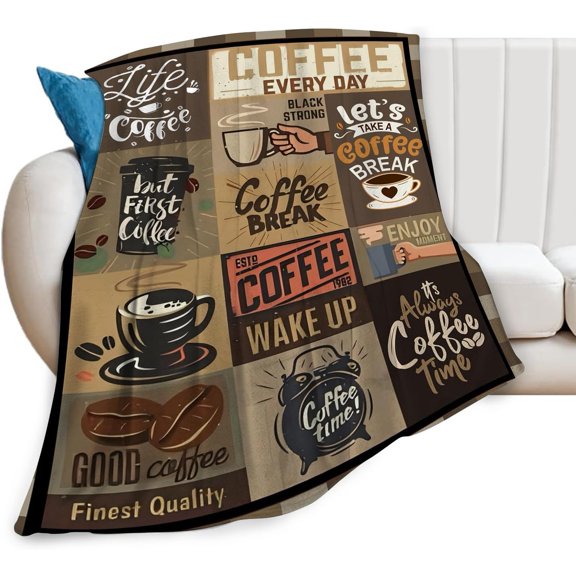 Coffee Theme Throw Blanket for Sofa Bed Couch