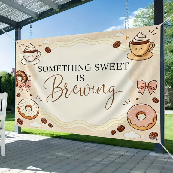 Coffee Themed Baby Shower Backdrop Something Sweet is Brewing 7x5ft Coffee Donut Baby Shower Decorations Photography Background Photo Booth Props (2) 3.6*5.9FT