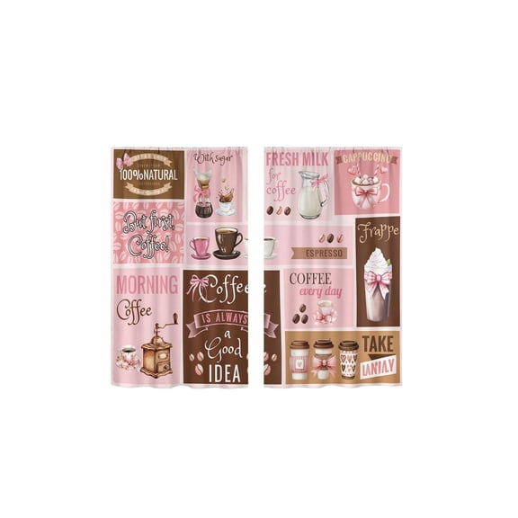 Coffee-Themed Kitchen Curtains Set, Cafe Short Tier and Valance Window Curtain, Rod Pocket Small Windows Drapes for Coffee Lover Home Kitchens Living Room Decor