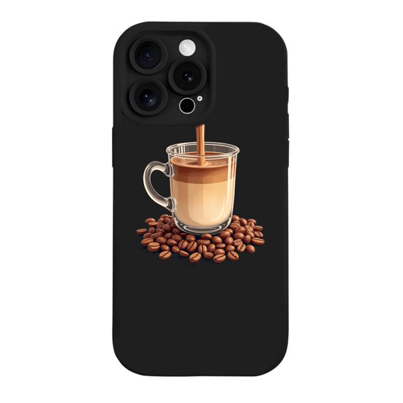 Coffee-Themed iPhone 15 Pro Case - Lightweight Yellowing Resistant Stylish Mug & Beans Design Perfect for Coffee Lovers