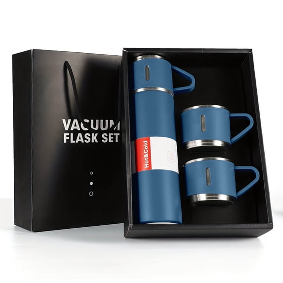 Coffee Thermo Stainless Steel Vacuum-Insulated Water Bottle,16.9oz/500ml Insulated Bottle with Cup Hot & Cold Drink Travel Mug Gift for Valentine's Day,Mother's Day,Birthday (Blue)