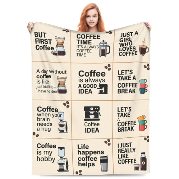 Coffee Throw Blanket, Cafe Coffee Cup and Bean Pattern, Soft Cozy Flannel Blanket for Bedroom Sofa Home Decor 50x40