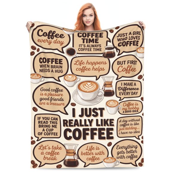 Coffee Throw Blanket Cafe Gift for Women Coffee Cup and Beans Funny Present for Drink Lovers Soft Warm Cozy 50x40