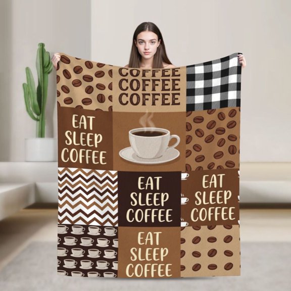 Coffee Throw Blanket, Coffee Drink Lover Gift Throw Blanket, Soft Flannel Cozy Blanket for Adults, Cafe Cup Bean Design 50x40