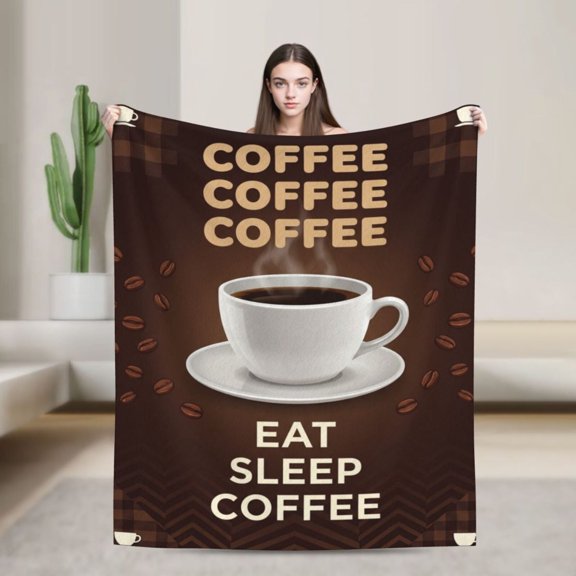Coffee Throw Blanket, Coffee Drink Lover Gift Throw Blanket, Soft Flannel Cozy Blanket for Adults, Cafe Cup Bean Design 50x40