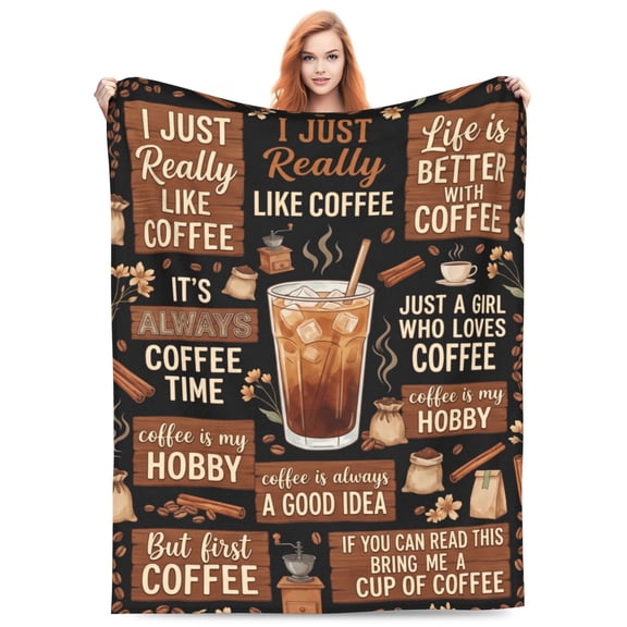 Coffee Throw Blanket, Coffee Inspired Pattern Design, Soft Cozy Flannel Blanket for Bedroom Sofa Couch Home Decor 50x40