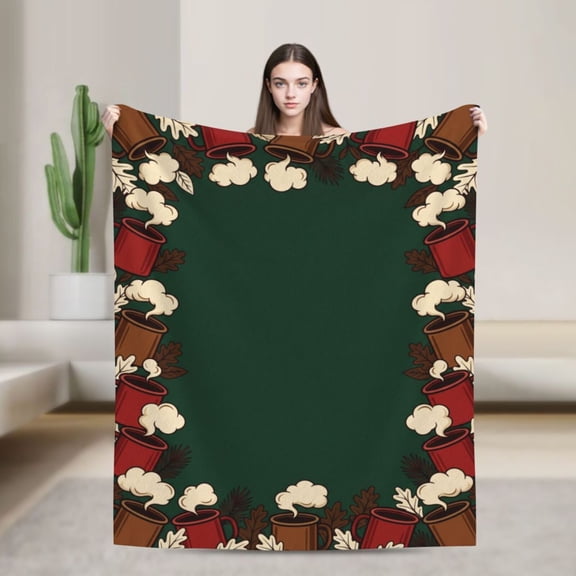 Coffee Throw Blanket, Coffee Lovers Inspired Design, Soft Cozy Flannel Blanket, Warm Home Decor Throw for Sofa Couch Living Room 50x40