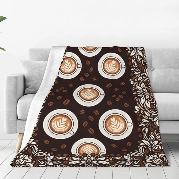Coffee Throw Blanket Flannel Cozy Cafe Espresso Art Pattern All Season Throw Soft Warm Cozy Plush Home Decor for Couch and Bed 50x40