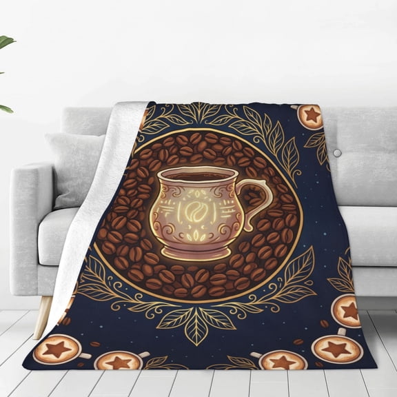 Coffee Throw Blanket Flannel Cozy Cafe Espresso Art Pattern All Season Throw Soft Warm Cozy Plush Home Decor for Couch and Bed 50x40