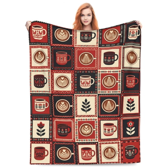 Coffee Throw Blanket Flannel Elegant Coffee Drink Pattern All Season Throw Soft Warm Cozy Plush Home Decor for Couch and Bed 50x40