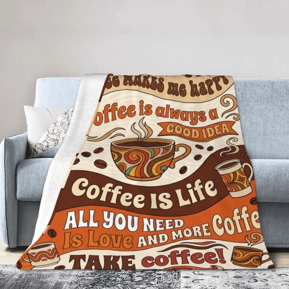 Coffee Throw Blanket Flannel Warm Coffee Station Pattern All Season Throw Soft Warm Cozy Plush Home Decor for Couch and Bed 50x40