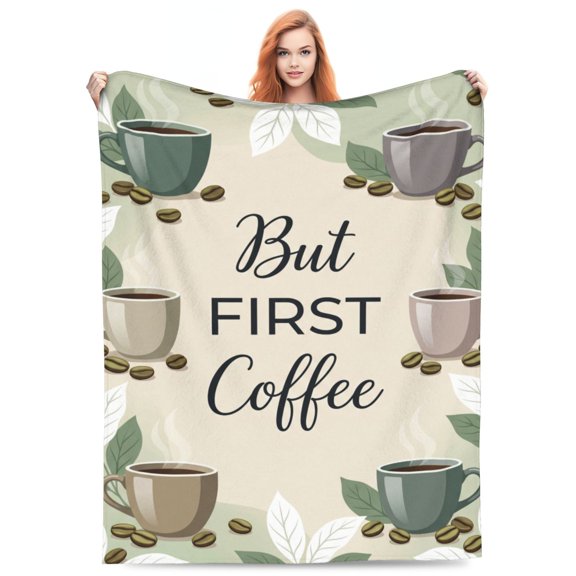 Coffee Throw Blanket Fuzzy Soft Flannel Plush Warm Stuff for Coffee Lovers Sofa Couch 50x40