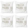 thumbnail image 1 of Coffee Throw Pillow Cushion Case Pack of 4, Pattern of an Urban Sidewalk Cafe Drawn by Hand Soft Pencil Hits Scribbles, Modern Accent Double-Sided Print, 4 Sizes, Slate Brown White, by Ambesonne, 1 of 2