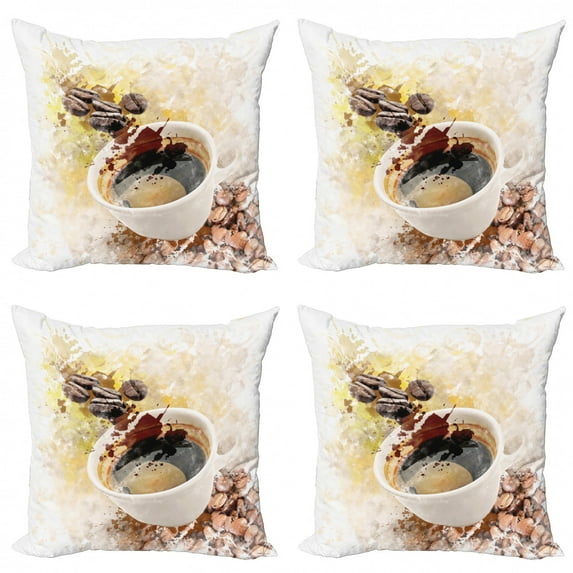 Ambesonne Coffee Throw Pillow Cover 4 Pack, Paint Blots Stains Beans, 20", Multicolor