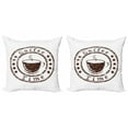 thumbnail image 1 of Coffee Throw Pillow Cushion Cover Pack of 2, Pattern of Calligraphic Circular Layout Grunge Style Stars and a Caffeine Mug, Zippered Double-Side Digital Print, 4 Sizes, Brown and White, by Ambesonne, 1 of 2