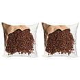 thumbnail image 1 of Coffee Throw Pillow Cushion Cover Pack of 2, Real Life Photo of a Sack of Beans Poured onto the Floor Delicious Beverage, Zippered Double-Side Digital Print, 4 Sizes, Peach Brown White, by Ambesonne, 1 of 2