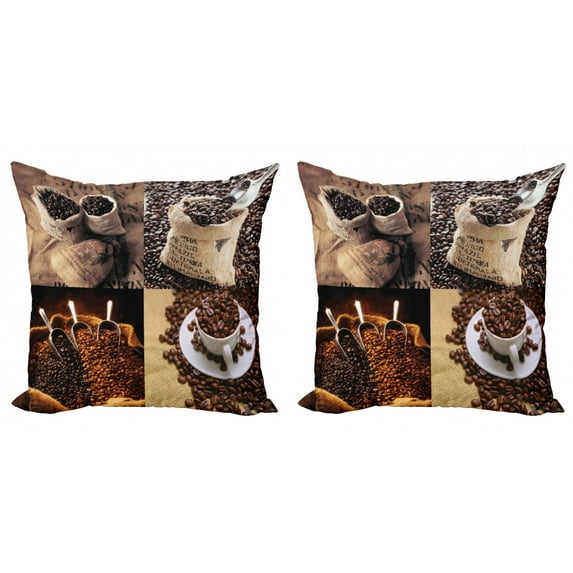 Ambesonne Coffee Throw Pillow Cover 2 Pack, Rustic Collage of Grains, 20", Dark Sand Brown Brown