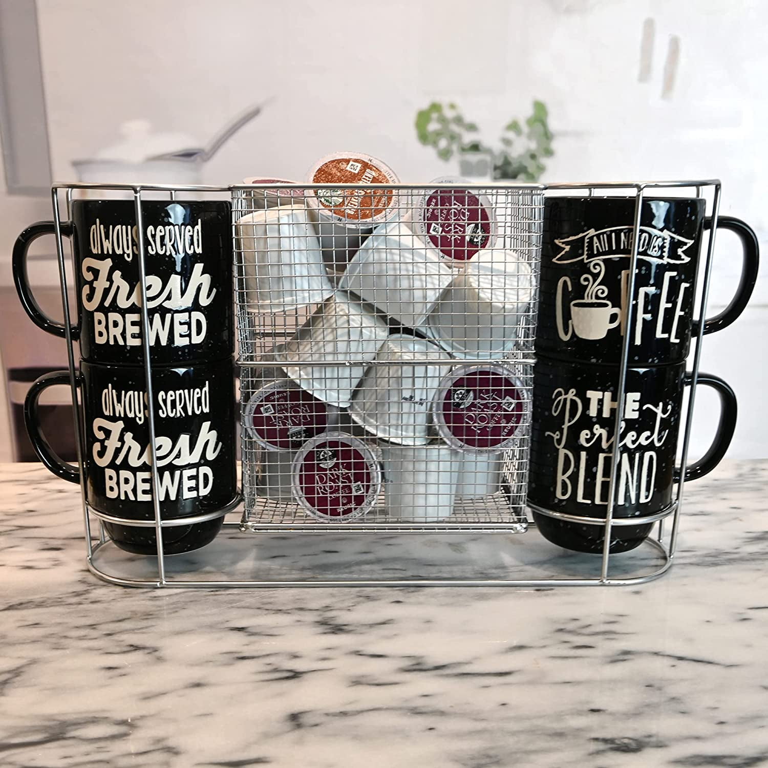 Coffee Time 14oz Stacking Mug Set with Coffee Pod Holder