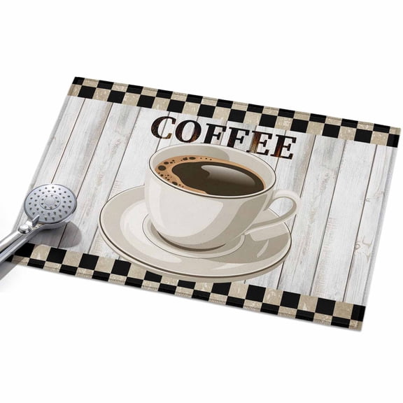 Coffee Time 2x3ft Non Slip Area Rug Vintage Hot Drink Brown Plaid Grey Wood Grain Washable Soft Area Rugs for Living Room, Indoor Circle Carpet for Bedroom Dining Room Kitchen