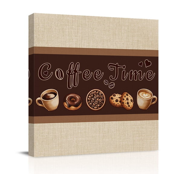 Coffee Time Beans Canvas Wall Art for Living Room, Desserts Vintage Linen Texture Farmhouses Poster Print Painting for Bedroom Office Home Decoration Wall Pictures Prepare To Hang 10"x10"