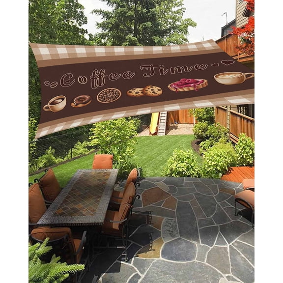 Coffee Time Beans Sun Shade Sail 6.5'X10' Desserts Vintage Brown Plaid Farmhouses UV Block Outdoor Sail Shades Breathable Waterproof Rectangular Sunshade for Patio Garden Pool Pergola Porch