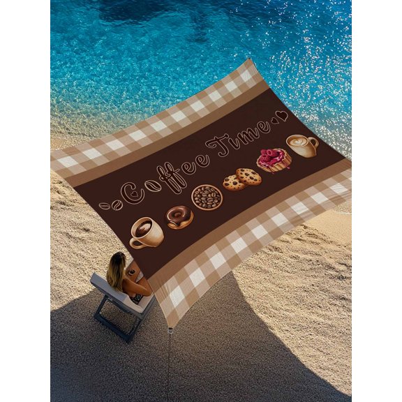 Coffee Time Beans Sun Shade Sail 6.5' x 10', Desserts Vintage Brown Plaid Farmhouses Rectangle Outdoor Sunshade Canopy, Waterproof UV Block Patio Covers for Garden Yard Beach