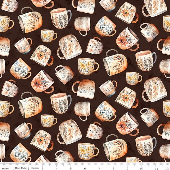 Coffee Time Coffee Mugs Brown Cotton Fabric