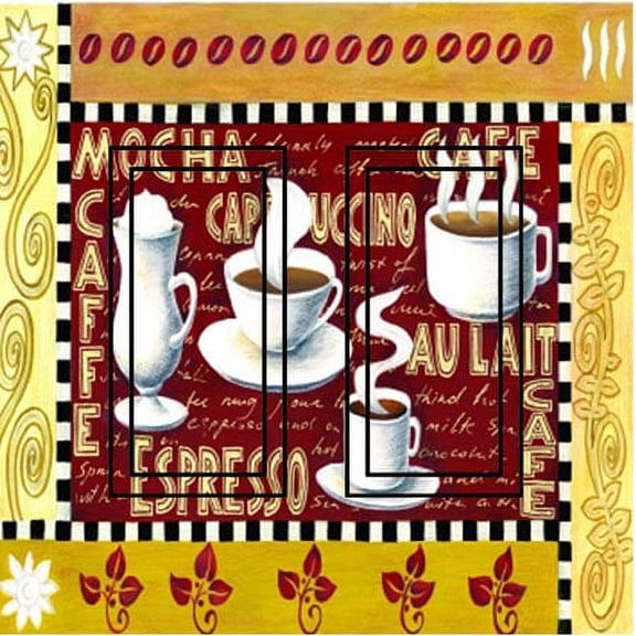 Coffee Time Double Rocker SwitchStix Peel and Stick Art Deco Switch Plate Cover Applique Washable Heat/Steam/Water-Resistant - 1 unit