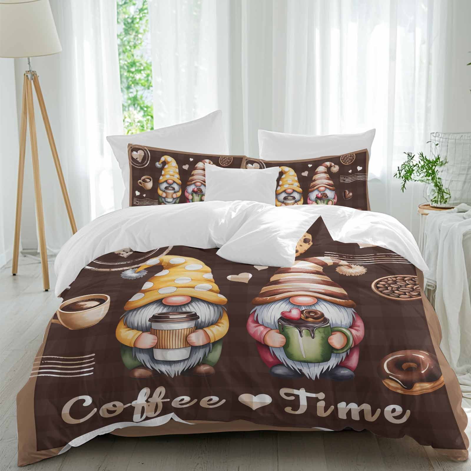 Coffee Time Duvet Cover Set Full Size, Gnome Desserts Dwarfs Bean Brown ...