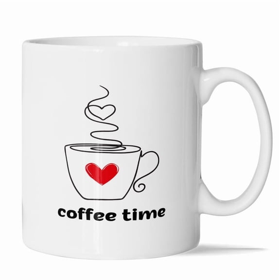 Coffee Time Heart Mug - Fun Coffee Cup with Red Heart Design - 11oz Mug