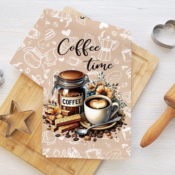 Coffee Time Kitchen Towels, Cafe Themed Cloths for Kitchen Washing Dishes, Hand Towel for Cafe Bar Home, Soft Polyester Decorative Tea Towel, Coffee Lover Gifts for Women