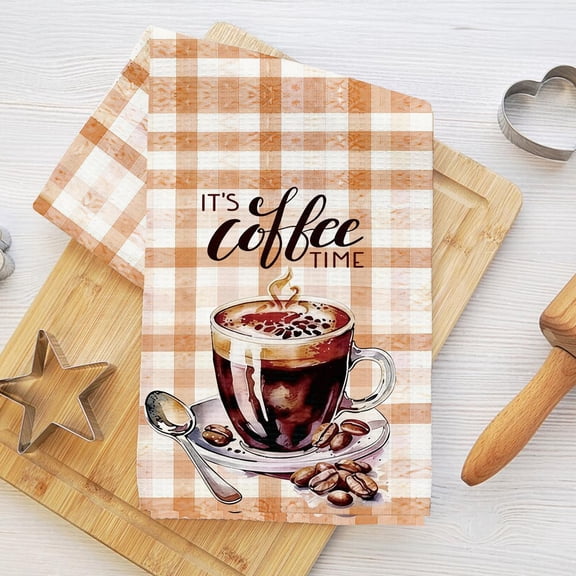 Coffee Time Kitchen Towels, Cafe Themed Cloths for Kitchen Washing Dishes, Hand Towel for Cafe Bar Home, Soft Polyester Decorative Tea Towel, Coffee Lover Gifts for Women