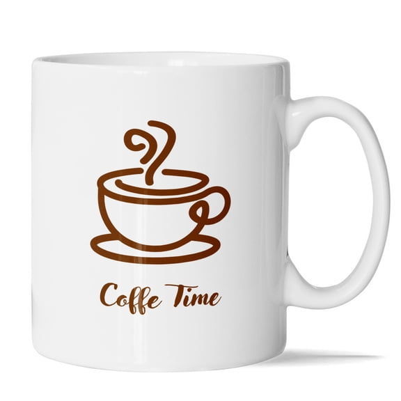 Coffee Time Mug - 11oz Simple Line Art Coffee Cup Design