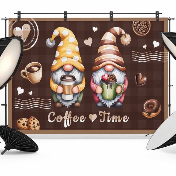 Coffee Time Photography Backdrop 7x5FT, Gnome Desserts Dwarfs Bean Brown Background Photo Backdrops, Background for Photography Studio Photo Studio Background, Back Drop for Photoshoot