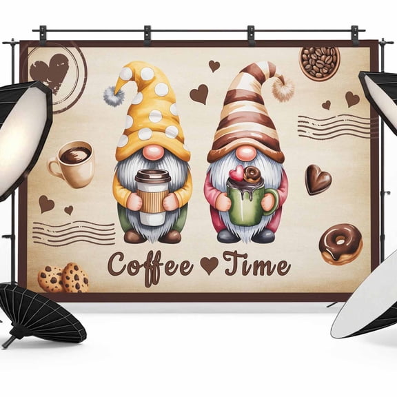 Coffee Time Photography Backdrop 7x5FT, Gnome Desserts Dwarfs Bean Retro Brown Background Photo Backdrops, Background for Photography Studio Photo Studio Background, Back Drop for Photoshoot