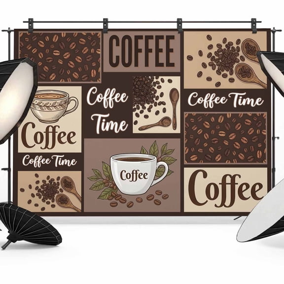 Coffee Time Photography Backdrop 7x5FT, Retro Coffee Beans Dark Brown Patchwork Photo Backdrops, Background for Photography Studio Photo Studio Background, Back Drop for Photoshoot