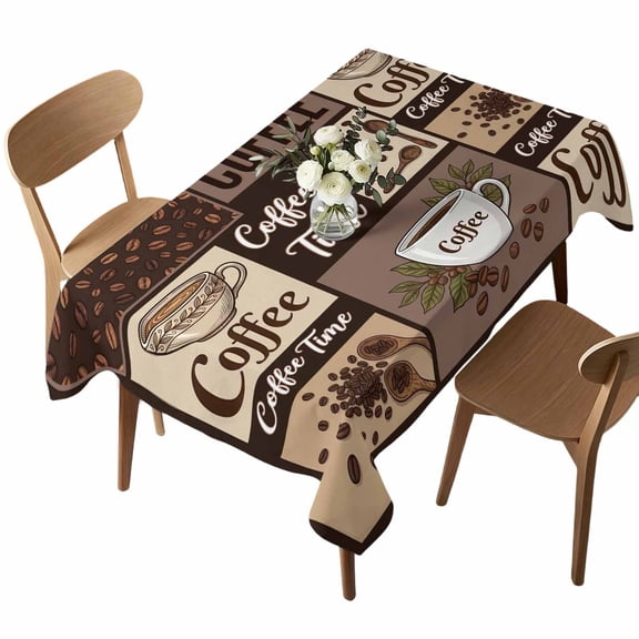 Coffee Time Rectangle Tablecloth Retro Coffee Beans Dark Brown Patchwork Waterproof Wrinkle Free Soft Table Cloth Spill-Proof Washable Table Cover for Dining Party Picnic 60 x 102 Inch