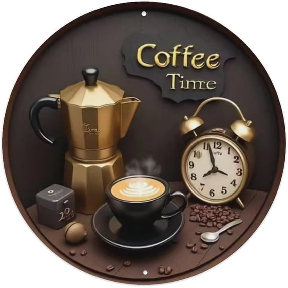 Coffee Time Round Tin Sign Retro Metal Sign for Cafe Bar Pub Home Wall Decor Metal Poster 8x8 Inch